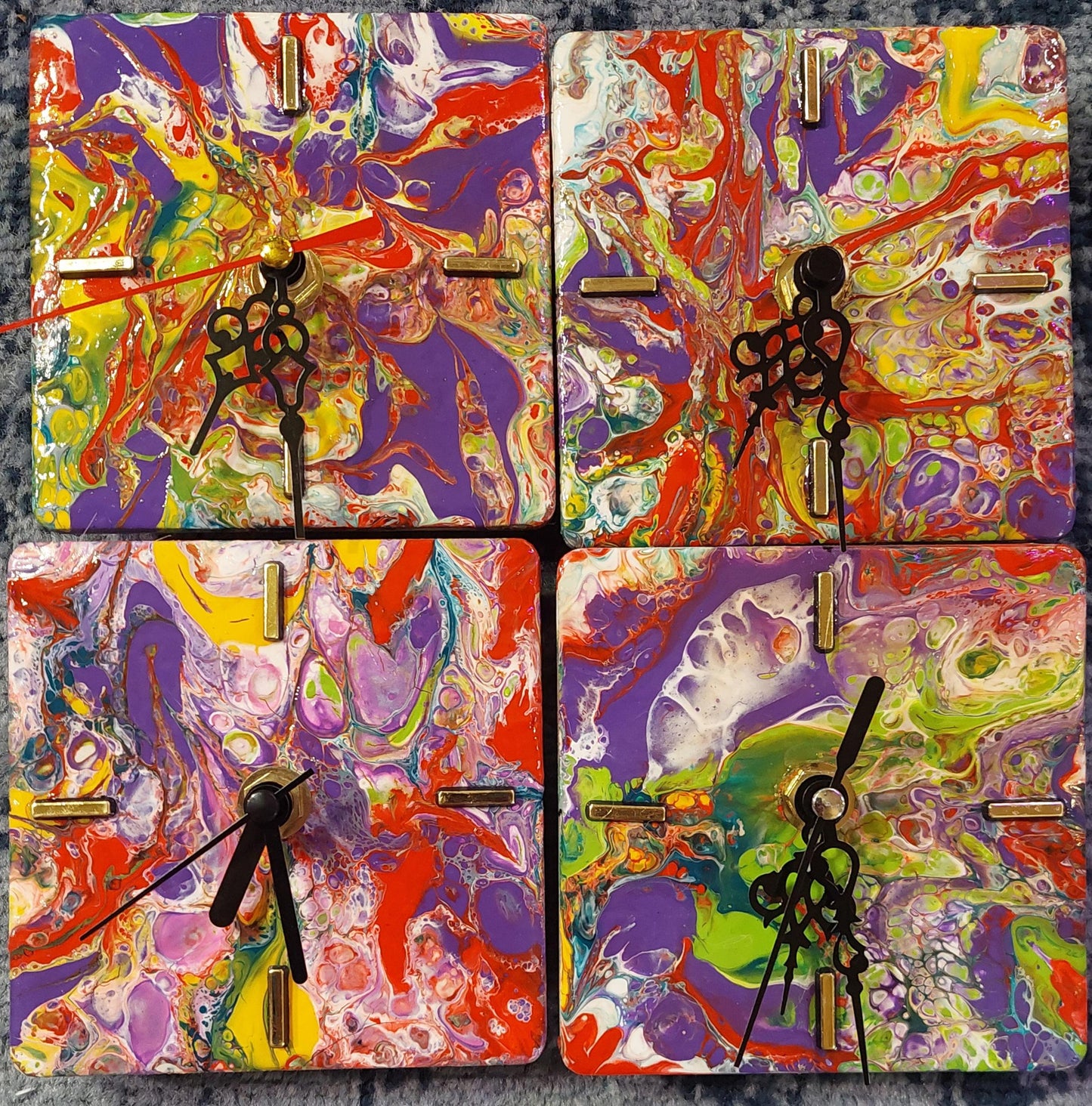 Bright Acrylic Pour Paint 4x4 Clocks Inspired by Cinco de Mayo | Unique Decor for Home Year-Round