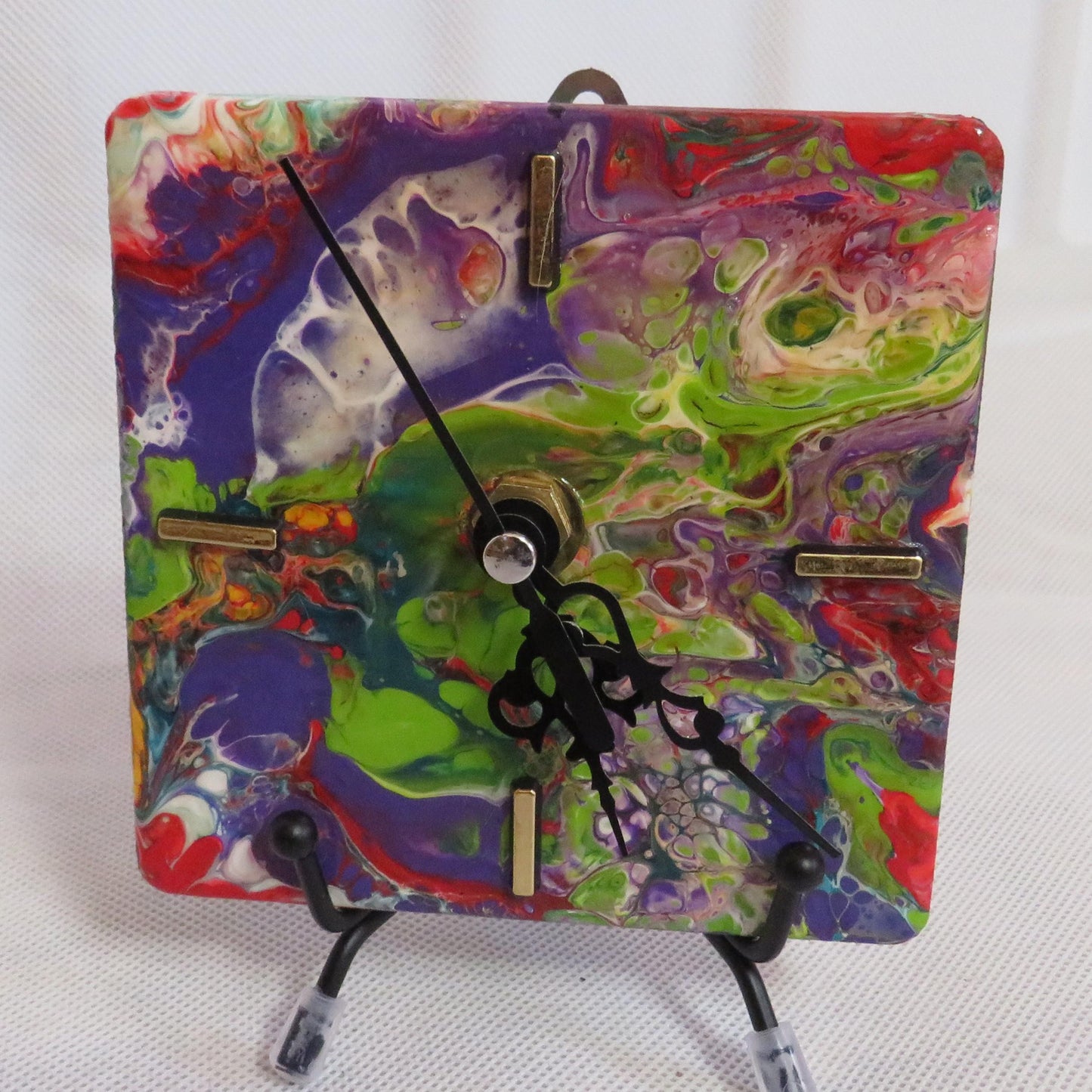 Bright Acrylic Pour Paint 4x4 Clocks Inspired by Cinco de Mayo | Unique Decor for Home Year-Round
