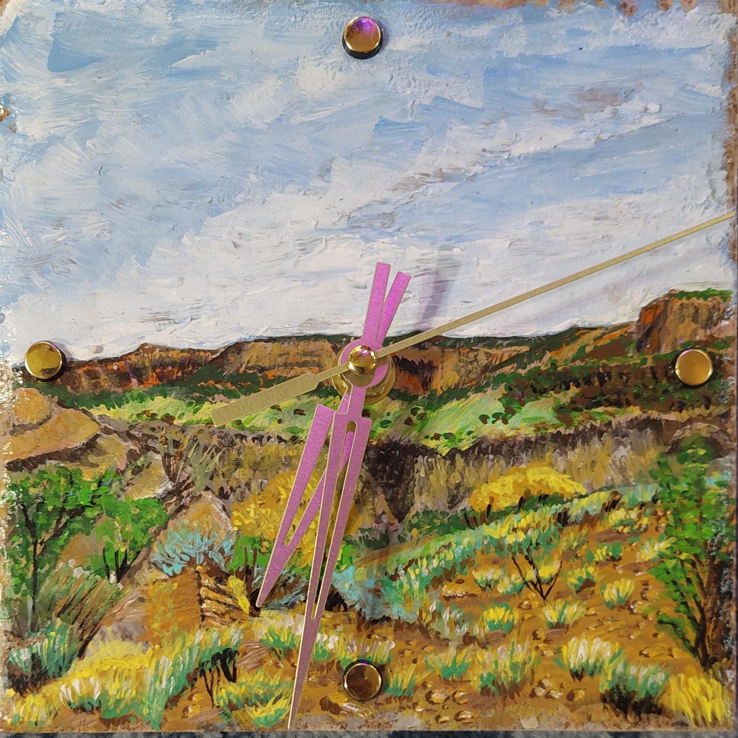 Hand Painted Mountain Clock on Recycled Tile – Autumn Colors, Rustler’s Loop Colorado Inspired, Wall/Table Clock, Habitat for Humanity