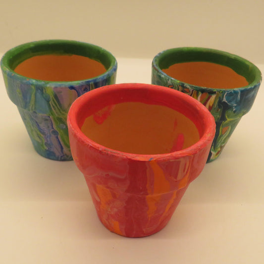 Colorful Pour Painted Mini Terra Cotta Pots for Succulents - 2.5 Inch Fluid Art Planters, Handcrafted Unique Design