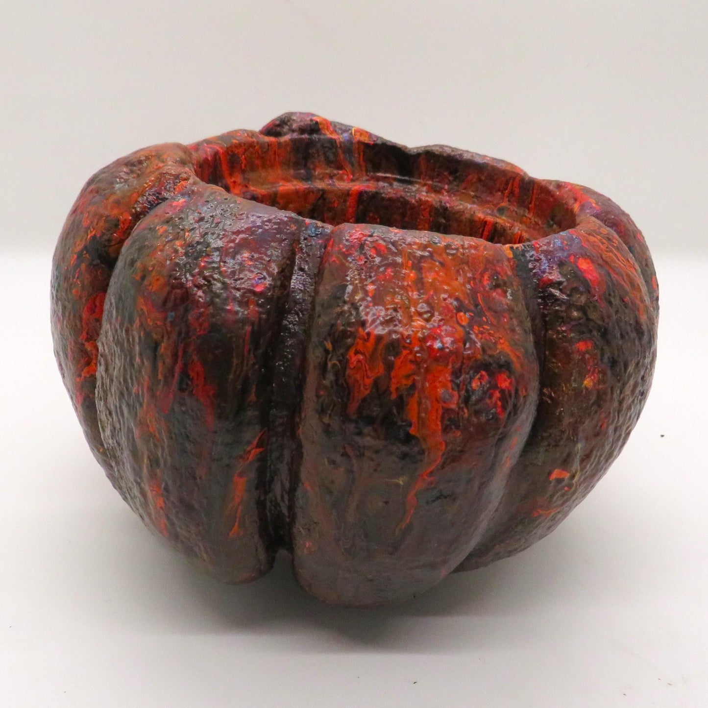 Stunning Handmade Fluid Art Pumpkin Planter - Unique Hypertufa Decor for Fall, Halloween, Thanksgiving