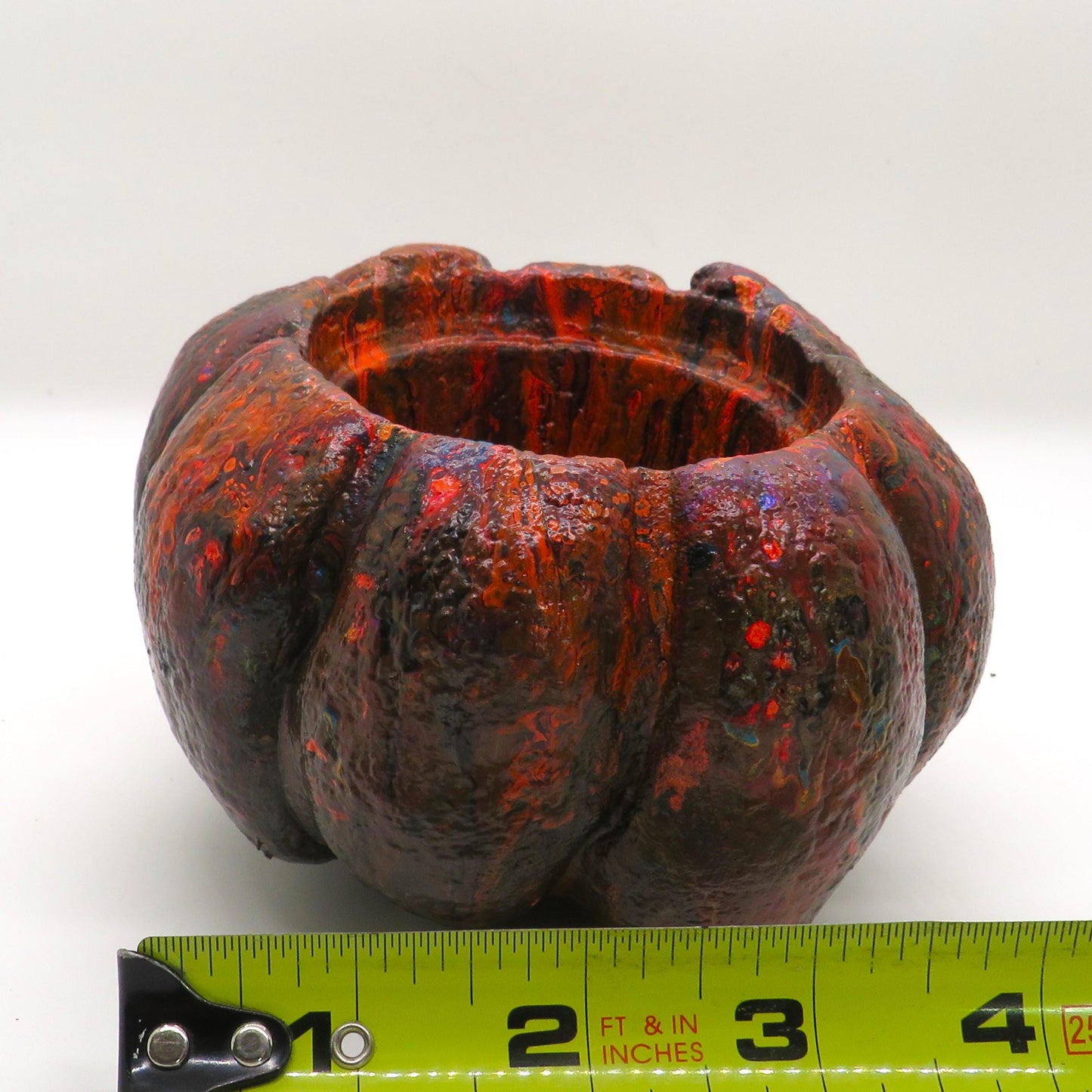 Stunning Handmade Fluid Art Pumpkin Planter - Unique Hypertufa Decor for Fall, Halloween, Thanksgiving