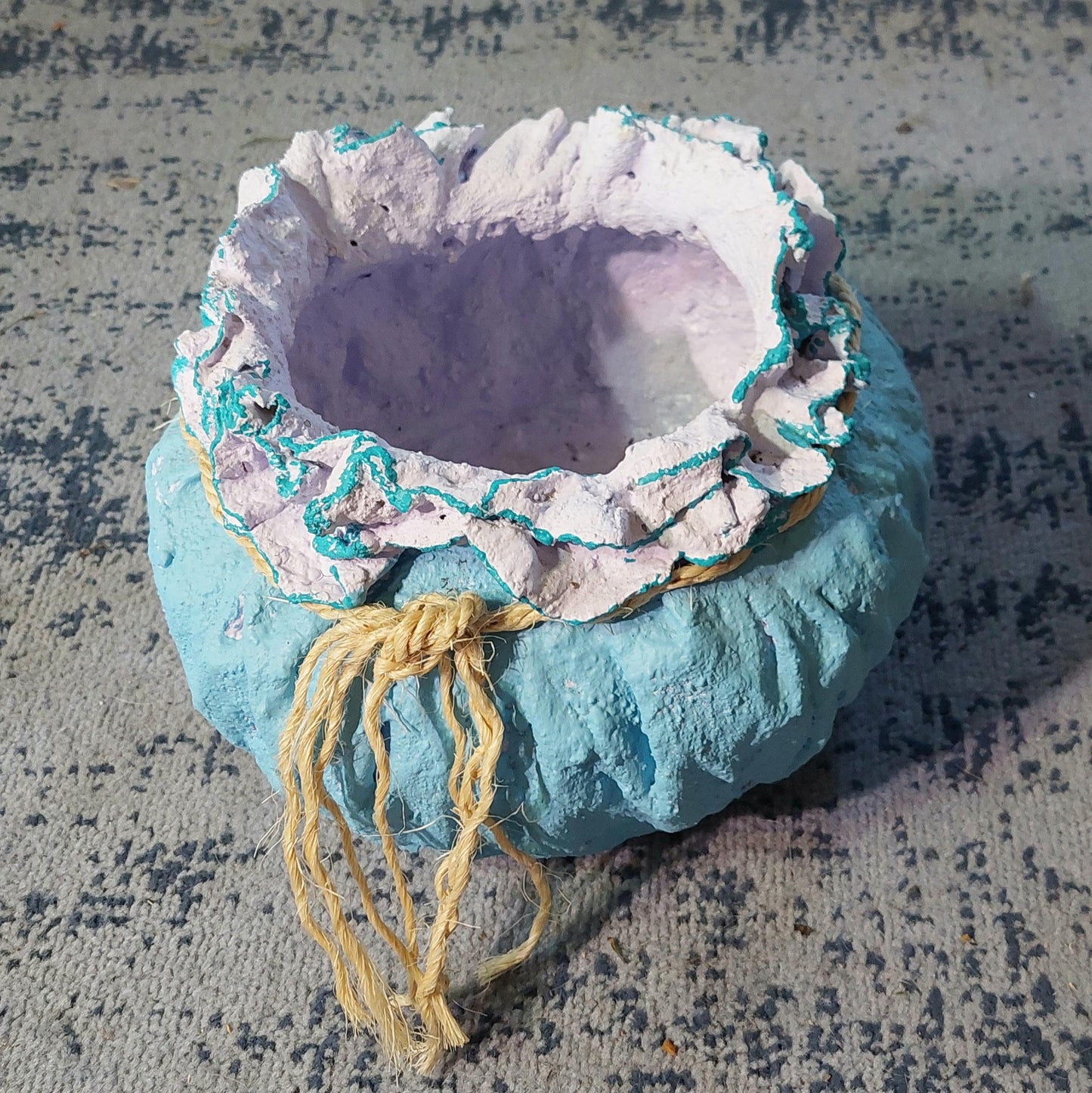 Handmade Large Cement Drip Pot Planter - Turquoise Purple Highlight Rustic Decor - Durable Unique Pot with Drainage Hole