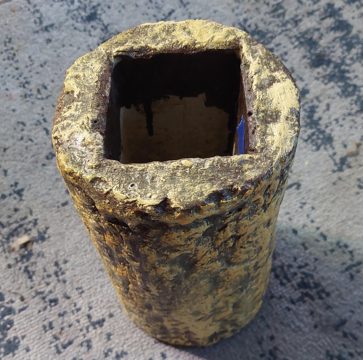 Rustic Hypertufa Planter - Handcrafted Antique Coffee Can Mold, Wood Finish, Indoor/Outdoor Use