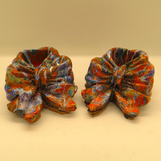 Handmade Bow Taper Candle Holders in Multicolor Fall Tones, Unique Cement Decor, Pair of 2 Candle Holders. Holiday Decor.