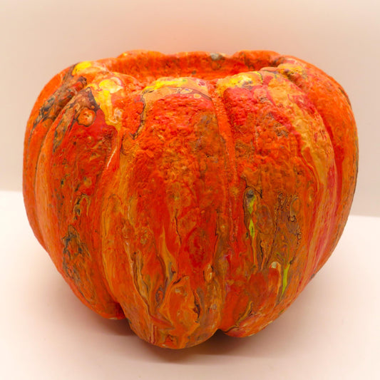 Handmade Hypertufa Pumpkin Planters for Halloween and Thanksgiving - Unique Fluid Art Decorations