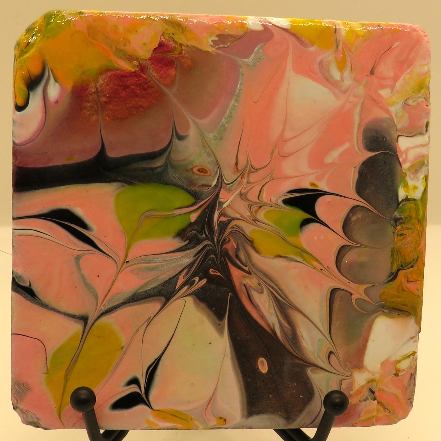 Stunning 4x4 Recycled Tile Coaster with Custom Acrylic Pour Paint and Heat Protection