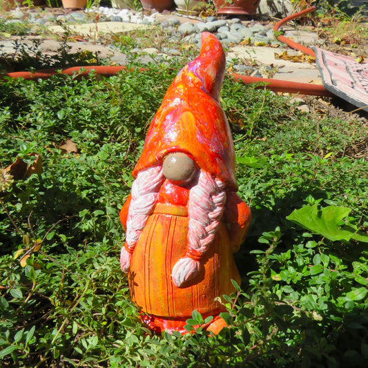 Colorful Handmade Girl Gnome for Garden Decoration - Cement Swedish Mold with Pour Paint - Holiday Decor