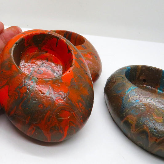 Beautiful Pour Paint Cement Oval Candle Holders - Customizable Colors for Votive or Tea Light Candles