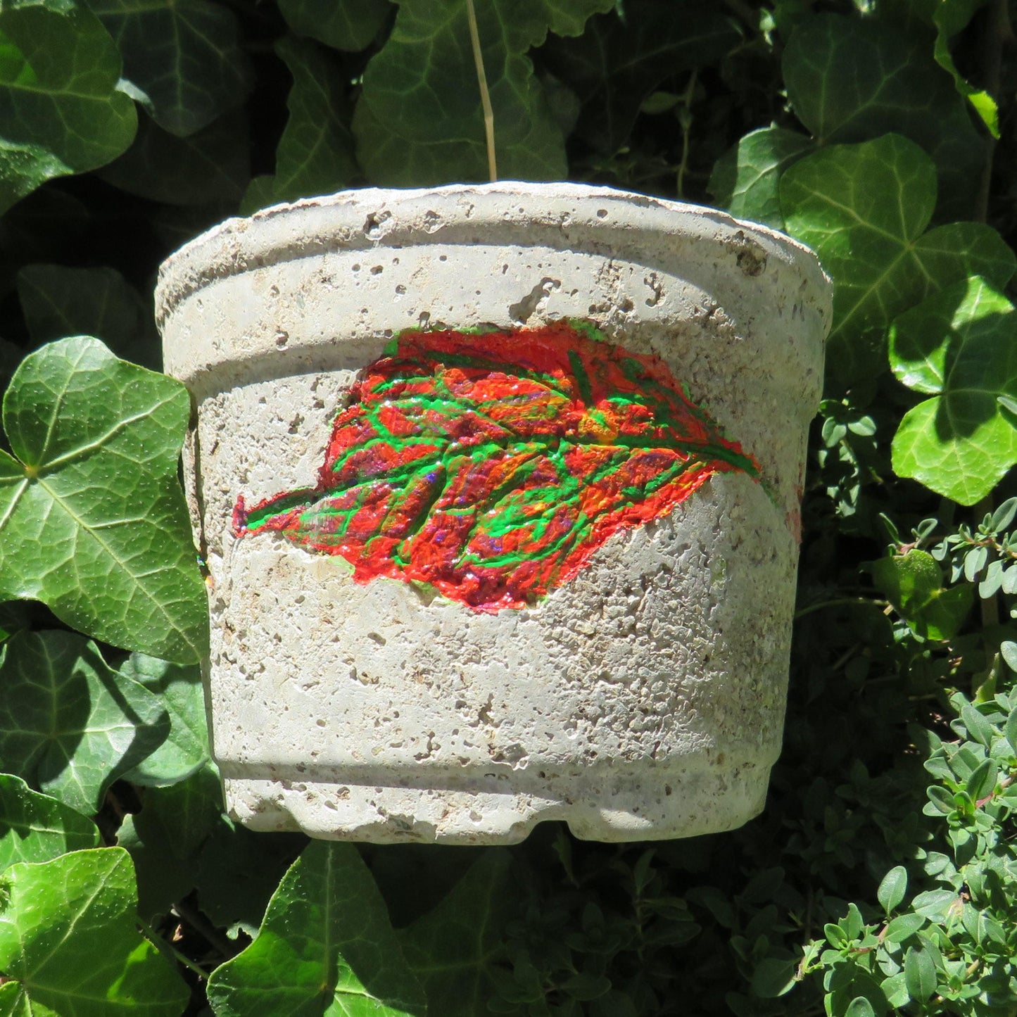 Handmade Rustic Hypertufa Pot with Fall Leaf Imprints - Ideal for Succulents - Unique Garden Decor