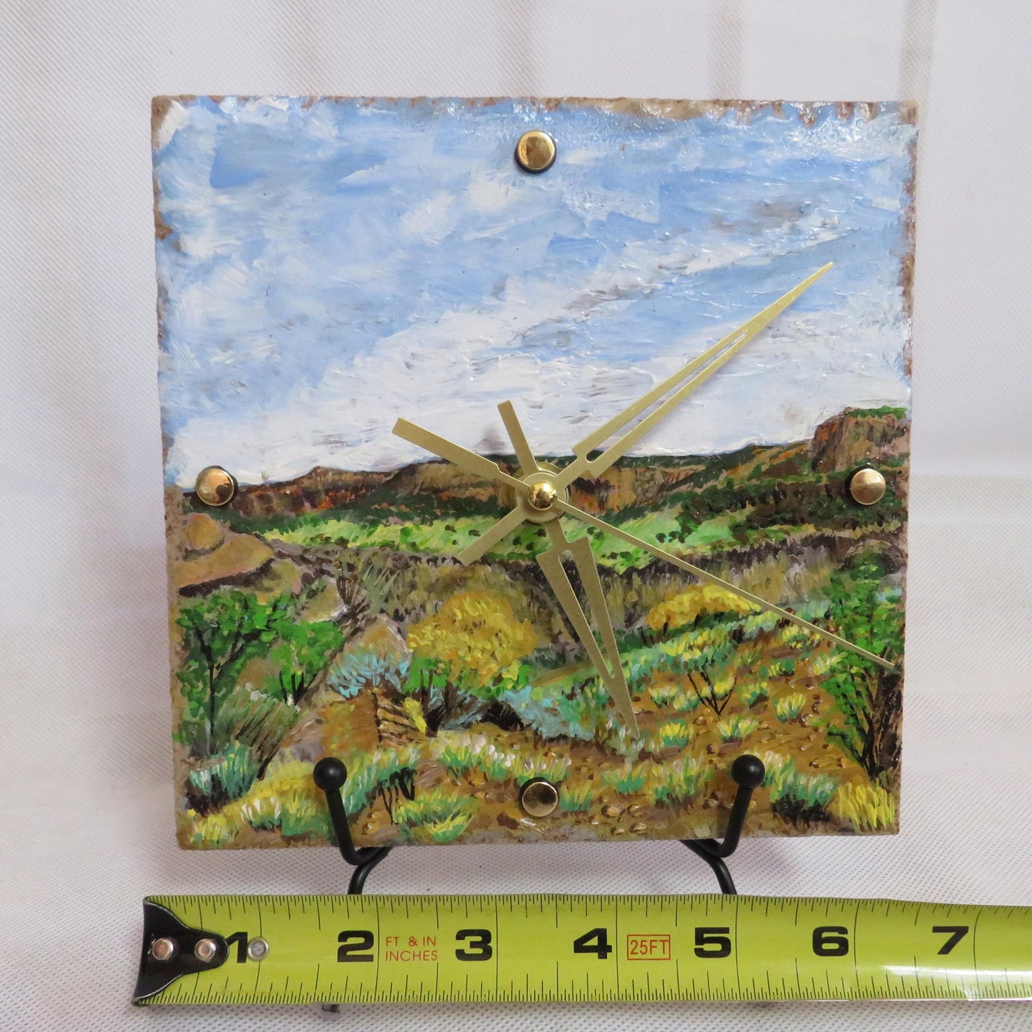 Hand Painted Mountain Clock on Recycled Tile – Autumn Colors, Rustler’s Loop Colorado Inspired, Wall/Table Clock, Habitat for Humanity