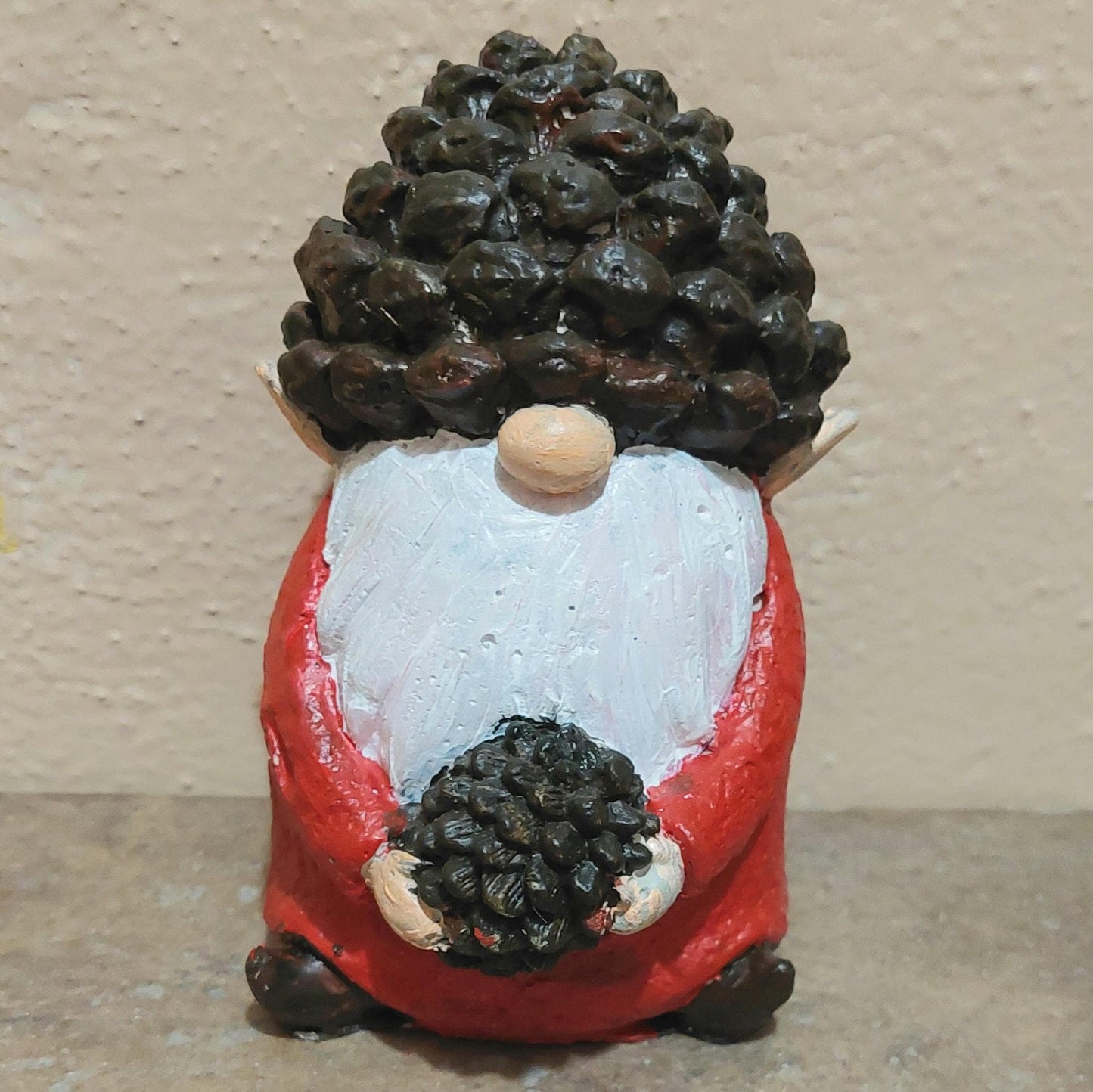 Handcrafted Christmas Gnome Figurine with Pinecone Hat, Cement Garden Elf - Customizable Colors