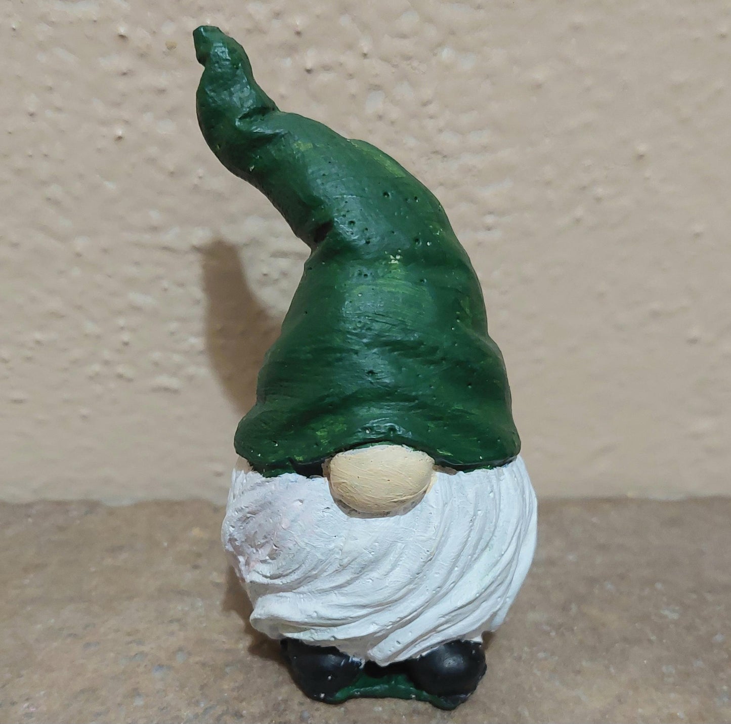 Miniature gnome with pointed hat and long beard: Holiday, home, office, or garden decor. Handmade cement statue.