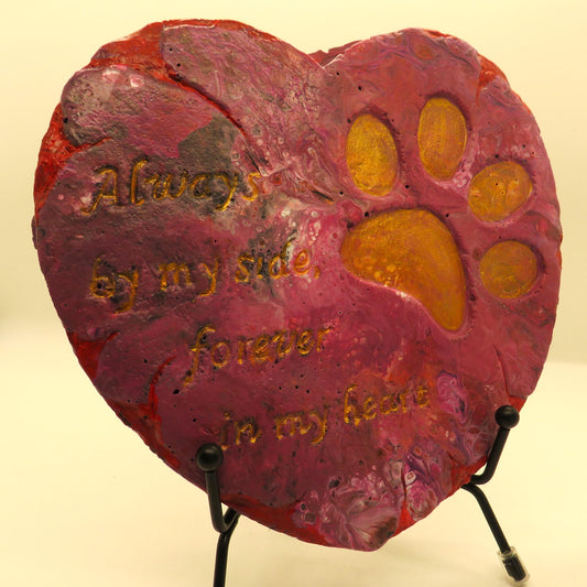Handmade Cement Pet Memorial Plaque with Acrylic Pour Paint - Forever in My Heart - Customizable Colors Available