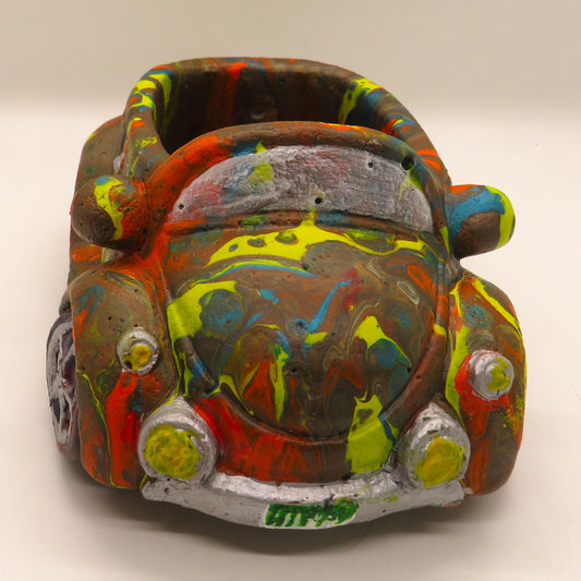 Colorful Pour Paint Hippy Bug Succulent Planter with Drainage Hole - Customizable Cement Pot