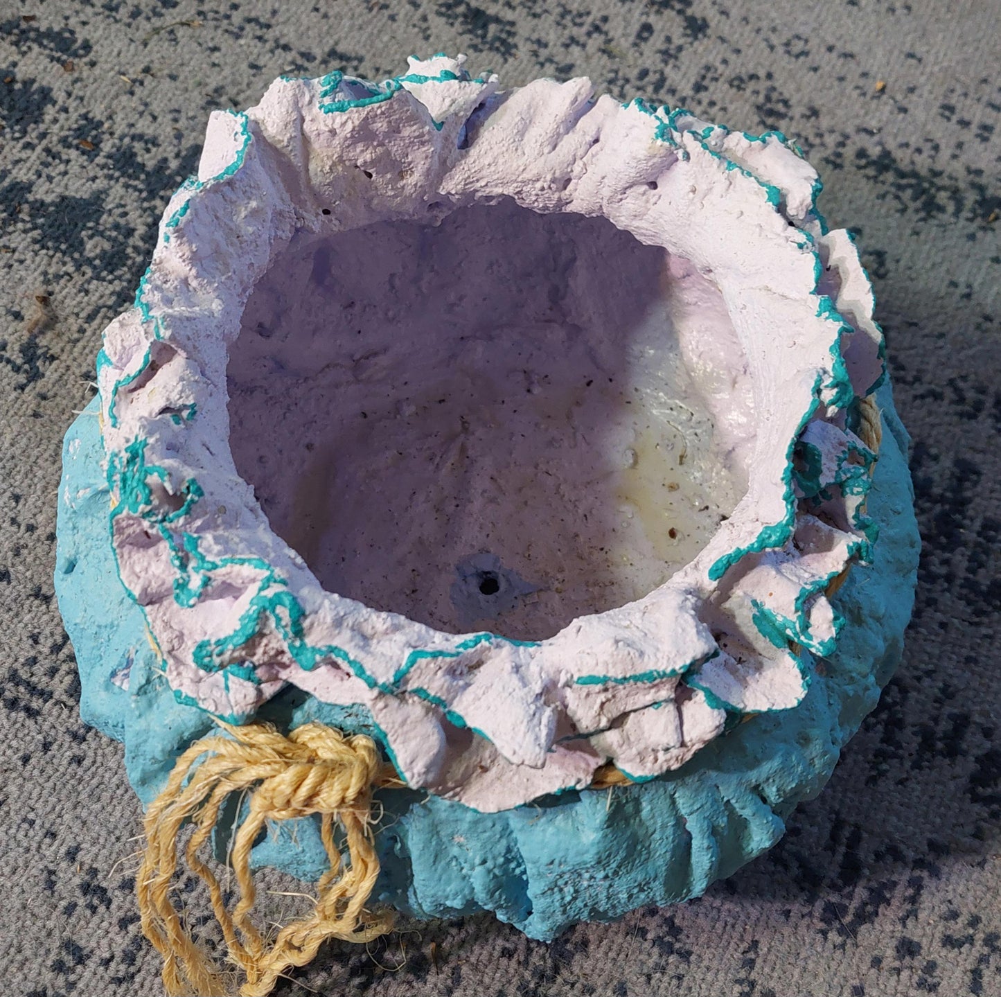 Handmade Large Cement Drip Pot Planter - Turquoise Purple Highlight Rustic Decor - Durable Unique Pot with Drainage Hole