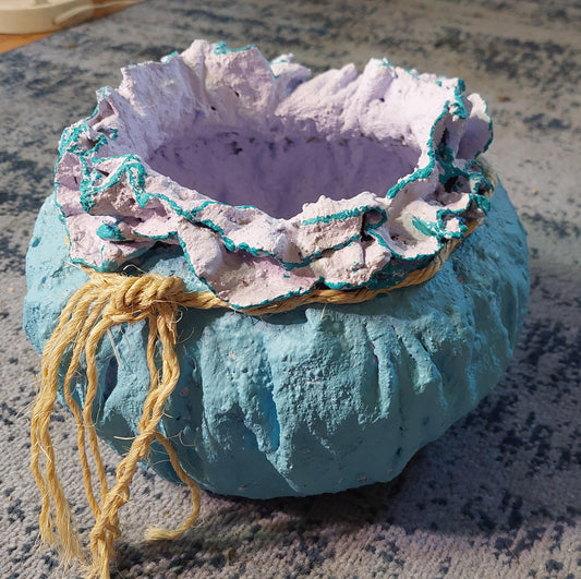 Handmade Large Cement Drip Pot Planter - Turquoise Purple Highlight Rustic Decor - Durable Unique Pot with Drainage Hole