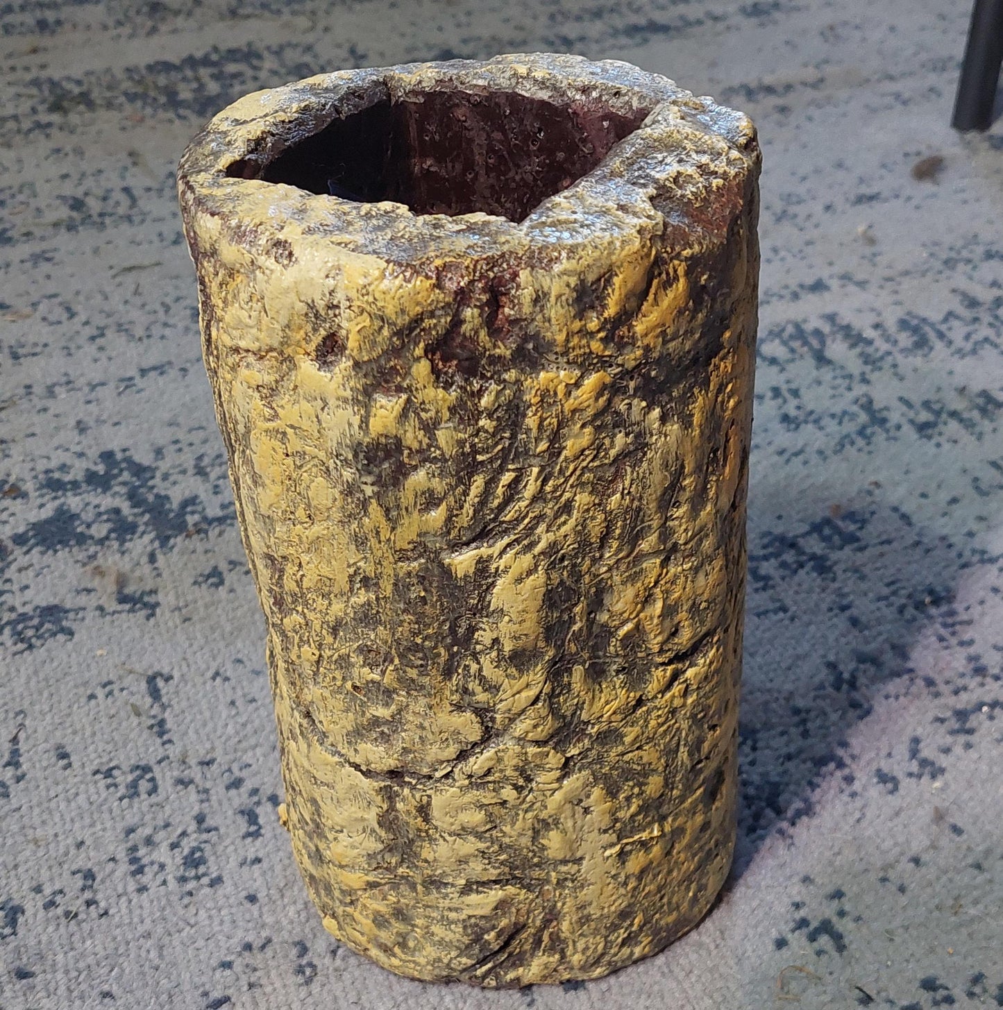 Rustic Hypertufa Planter - Handcrafted Antique Coffee Can Mold, Wood Finish, Indoor/Outdoor Use