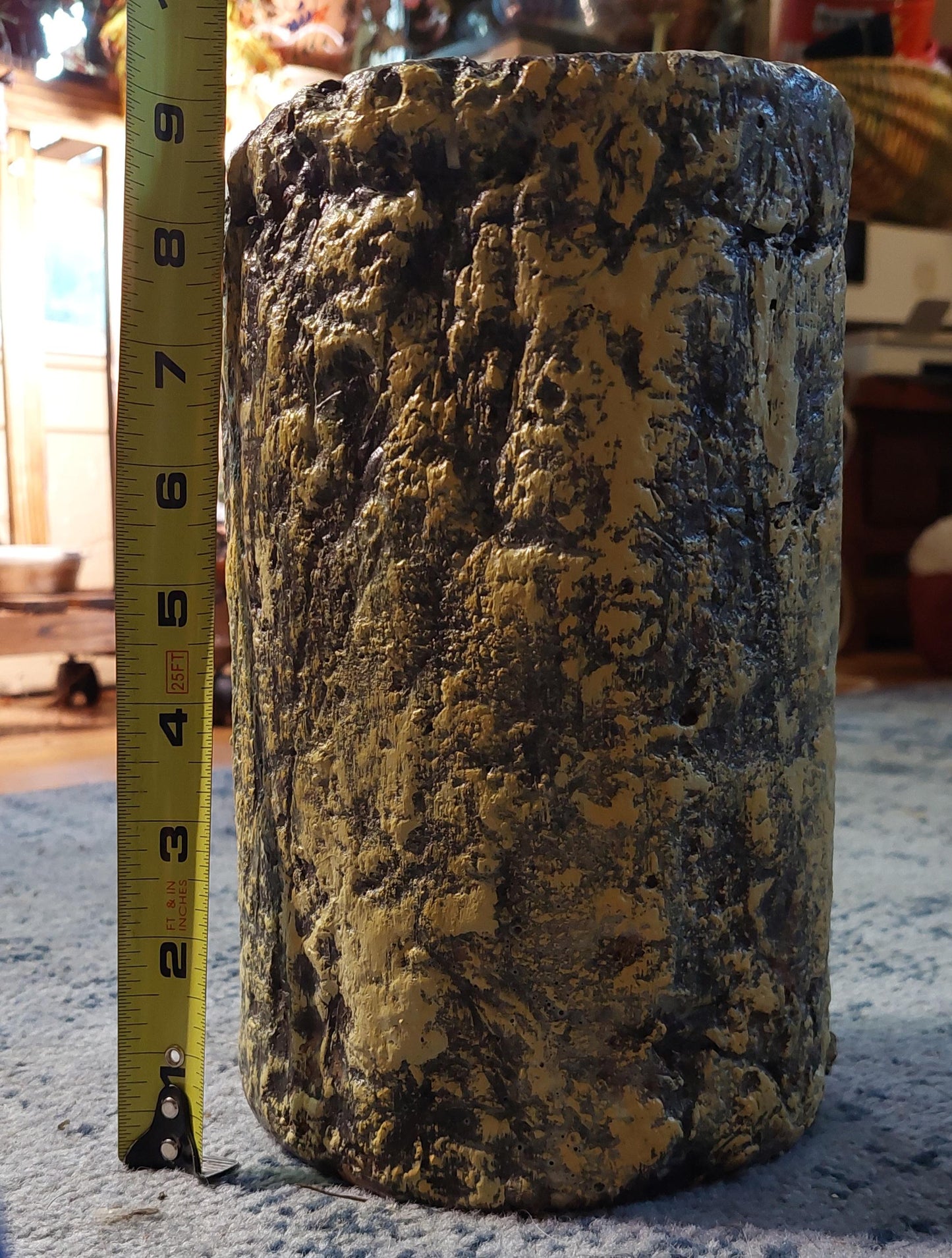 Rustic Hypertufa Planter - Handcrafted Antique Coffee Can Mold, Wood Finish, Indoor/Outdoor Use