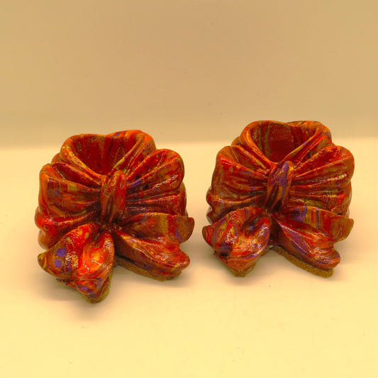 Handcrafted Bow Shaped Cement Candle Holders for Taper Candles - Vibrant Fall Colors - Unique Home Decor. Set of two.