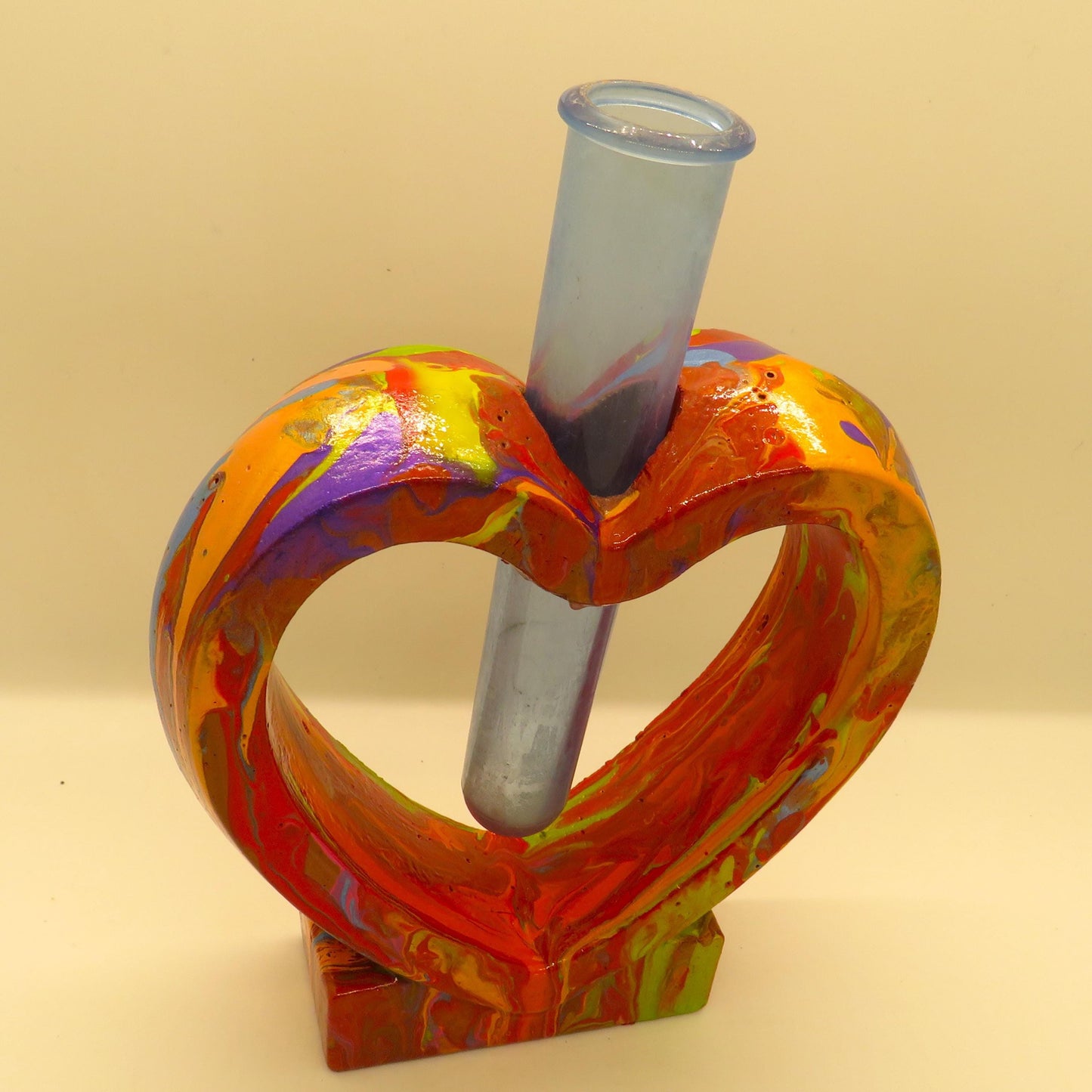 Hand-Painted Cement Heart Plant Test Tube Vase | Rooting Tube Holder | Unique Valentine's Gift for Plant Lovers