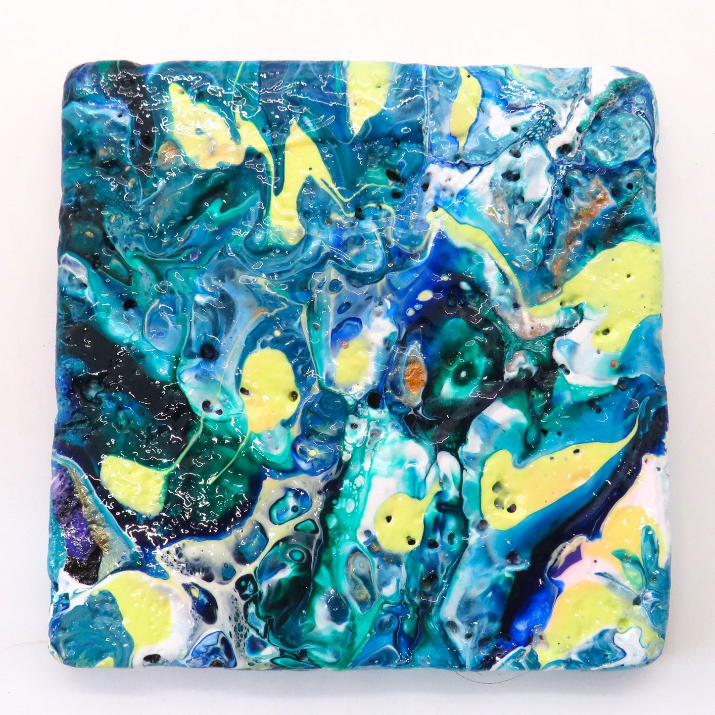 Stunning 4x4 Recycled Tile Coaster with Custom Acrylic Pour Paint and Heat Protection