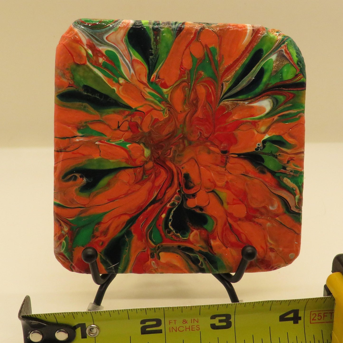 Stunning 4x4 Recycled Tile Coaster with Custom Acrylic Pour Paint and Heat Protection