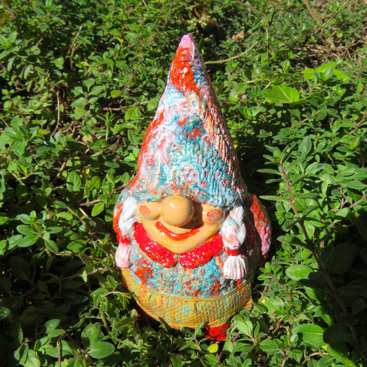 Adorable Handmade Swedish Girl Gnome in Vibrant Pour Paint | Unique Handcrafted Garden Decor