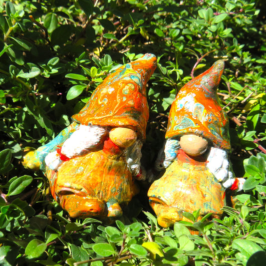 Adorable Mini Gnome Girl Handmade from Cement with Acrylic Pour Paint Perfect for Fairy Garden Decor