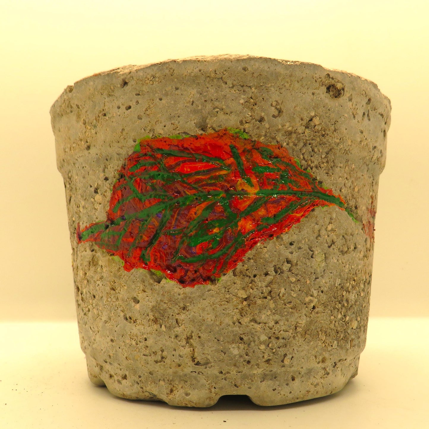 Handmade Rustic Hypertufa Pot with Fall Leaf Imprints - Ideal for Succulents - Unique Garden Decor