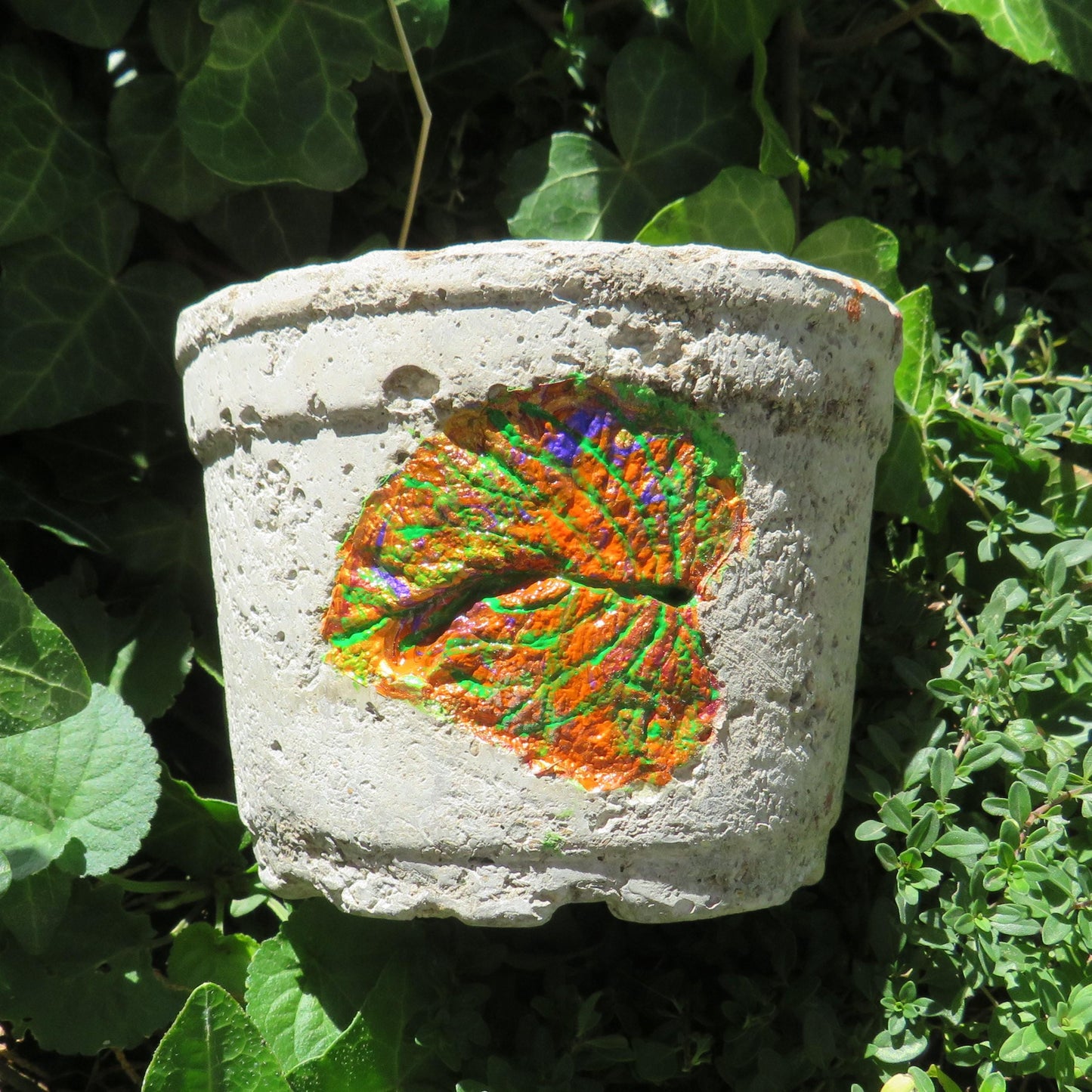 Unique Handmade Hypertufa Planter with Fall Coleus Leaf Imprints - Indoor Outdoor Succulent Pot