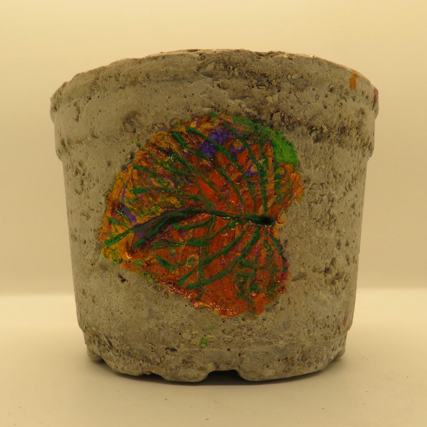 Unique Handmade Hypertufa Planter with Fall Coleus Leaf Imprints - Indoor Outdoor Succulent Pot