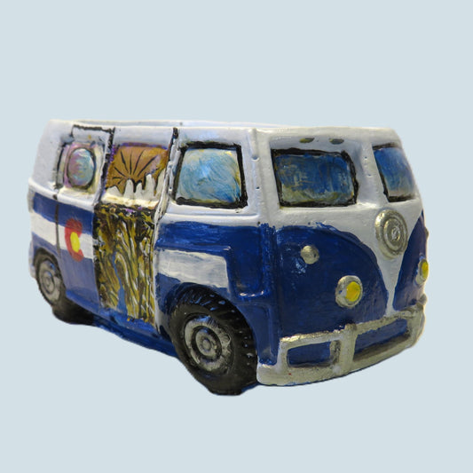 Black Canyon Inspired Hippy Van Succulent Planter - Handmade Cement Bus with Colorado Plates - Unique Garden Decor