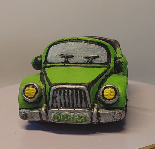 Retro Convertible Car Succulent Planter with Drain Hole, Hand Painted Cement Pot